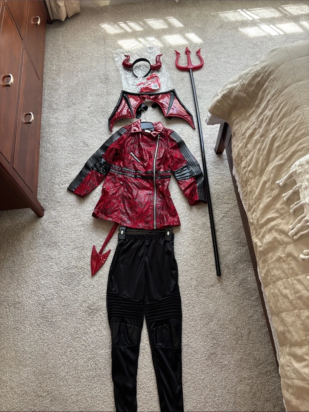 Kids Red Devil Costume Set with Jacket, Horns & Trident